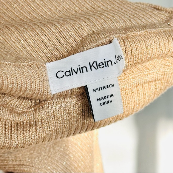 NWT Calvin Klein Rib Knit Tops Metallic Sweater turtleneck  XS Gold - Picture 5 of 10